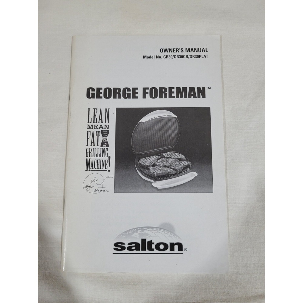George Foreman Fat Grilling Machine Instruction Manual Directions Model GR30